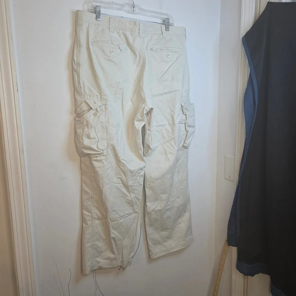 Lands End Mens 38x30 Cargo Pant Cream Cotton Straight Leg Outdoor Casual Trouser